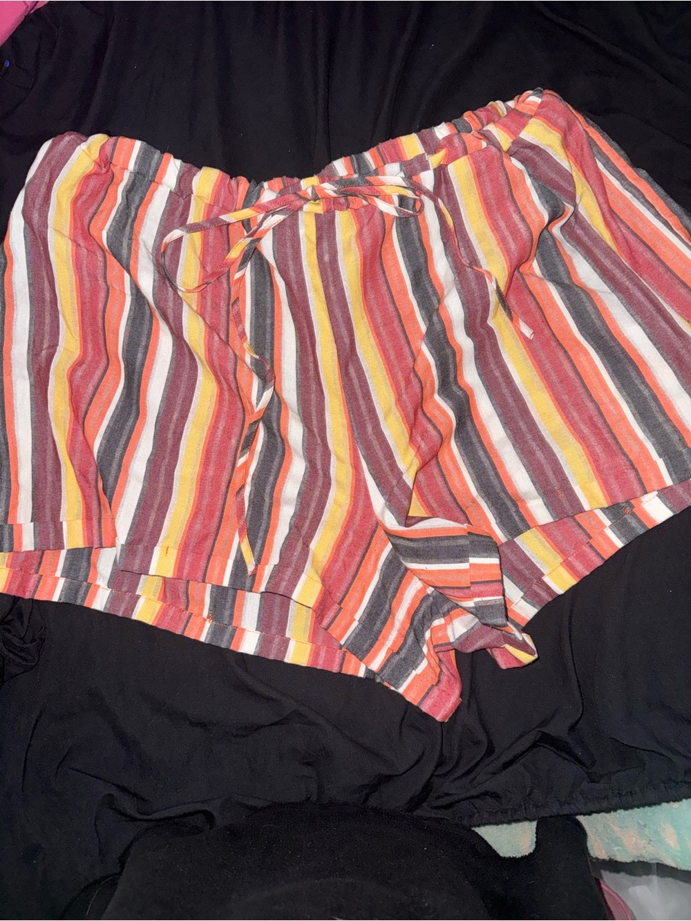 SHEIN Multicolor Striped High-Waist Women’s Shorts - Coral, Yellow, White, Gray